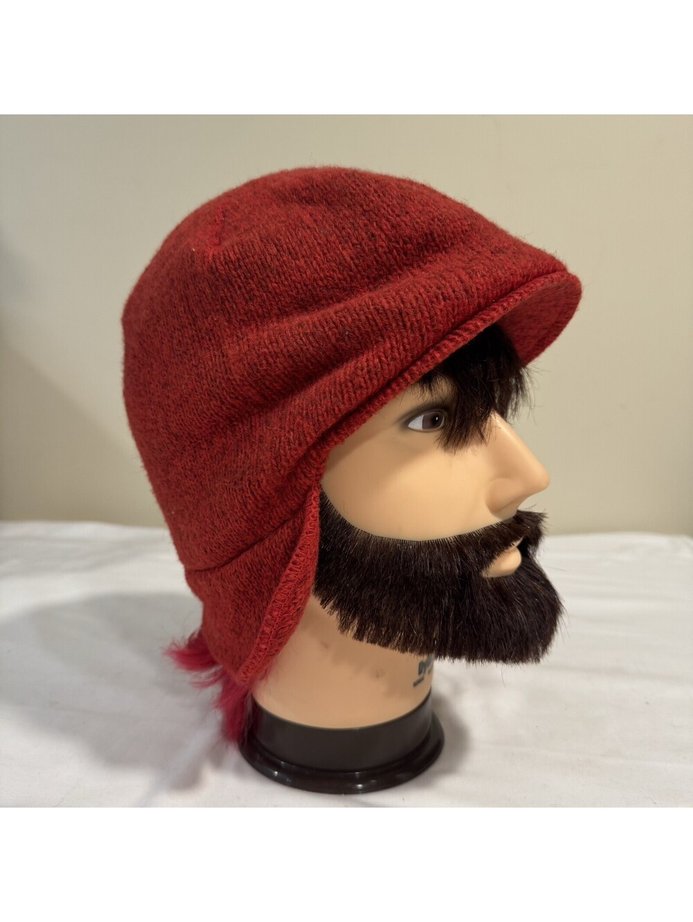 LL Bean Vintage Wool Blend Knit Field Guide Cap Hat Ear Flap Newsboy Beanie Red